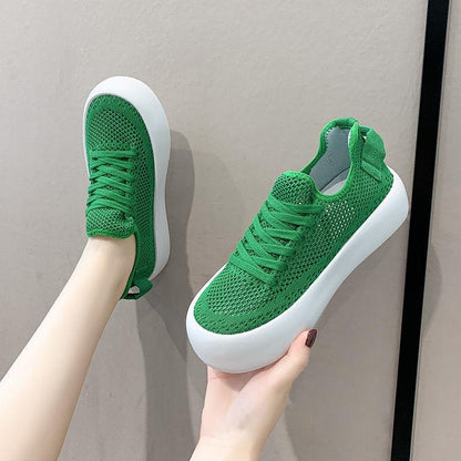 Knitted Mesh Thick-soled Small White Shoes Women Summer Wild Sports Sponge Cake Bottom Breathable Big Head Net Shoes Tide