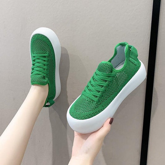 Knitted Mesh Thick-soled Small White Shoes Women Summer Wild Sports Sponge Cake Bottom Breathable Big Head Net Shoes Tide