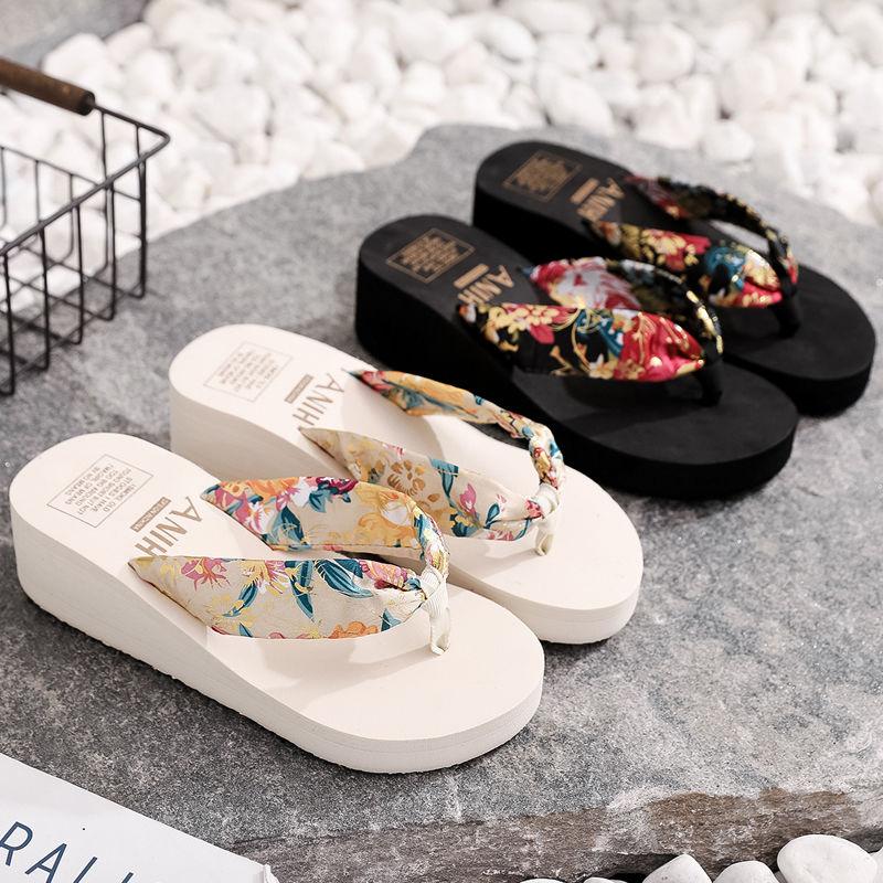 High-heeled Platform Flip-flops Women Summer Korean Version  Non-slip Slope Heel Beach Shoes Wear Women's Sandals  Slippers