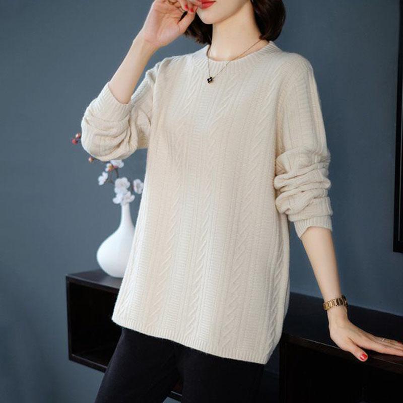 Autumn and Winter Thick Knitted Sweater Large Size Loose Casual Bottoming Shirt Fashion Simple Middle-aged Women's Top