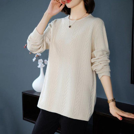 Autumn and Winter Thick Knitted Sweater Large Size Loose Casual Bottoming Shirt Fashion Simple Middle-aged Women's Top