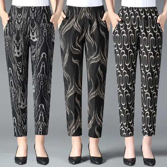 Summer Women's Trousers Thin Section Nine-point Pants High-waist Stretch Straight-leg Pants Large Size Loose Casual Pants