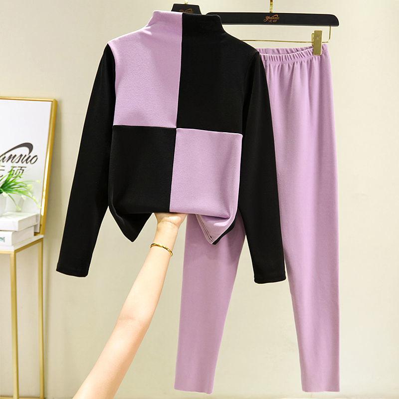 Women's Autumn and Winter High-neck Thermal Underwear Set Long-sleeved Plus Velvet Padded Inner Wear Autumn Clothes Long Trousers