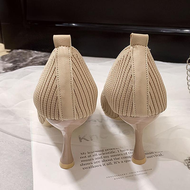 Flying Woven Single Shoes Women Spring and Autumn Pointed Toe Breathable High Heels All-match Nude High Heels Stiletto Shoes