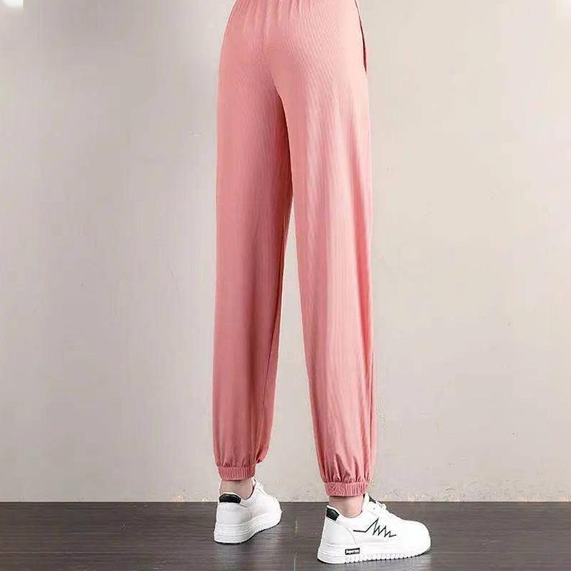 Ice Silk Sweatpants Women's Loose-fitting Feet Students Summer Thin Black Casual Women's Drape and Thin Wide-leg Bloomers