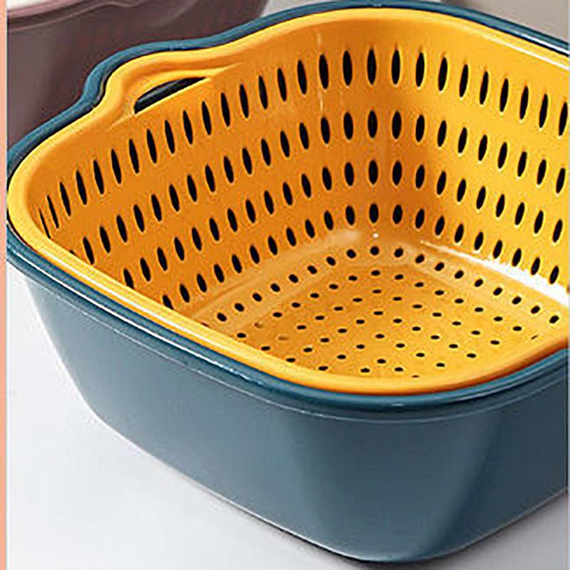 Double-layer Kitchen Sink Drain Basket Pot Assortment Vegetable Washing Basket Household Living Room Plastic Fruit Bowl Washing Fruit Plate