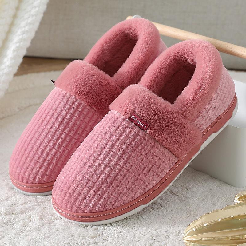 Fall/winter Men and Women Pure Cotton Slippers Bag with Warm Slippers Non-slip Soft-soled Shoes Simple Plush Cotton Shoes