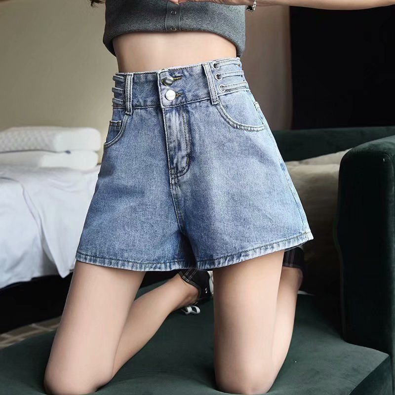 WTEMPO High Waist Denim Shorts Women Loose Spring and Summer Wide Leg A-line Thin Curled Bottom Casual Shorts