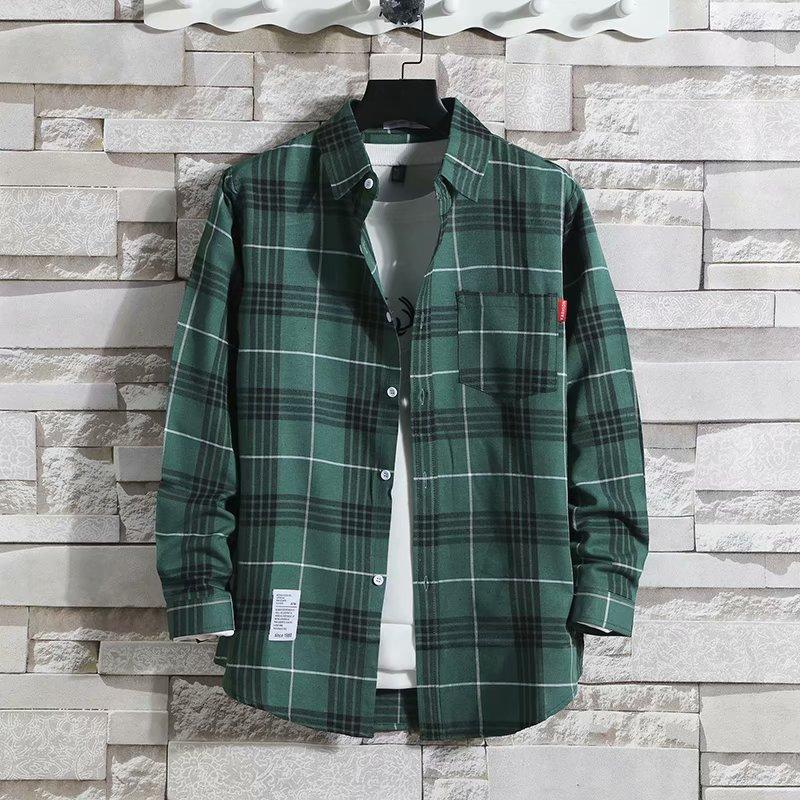 Plus Size Shirt Men T-shirts Button Up Overshirt Plaid Tees Stretch Undies Male Fashion Clothing Long Sleeves Casual Cardigan