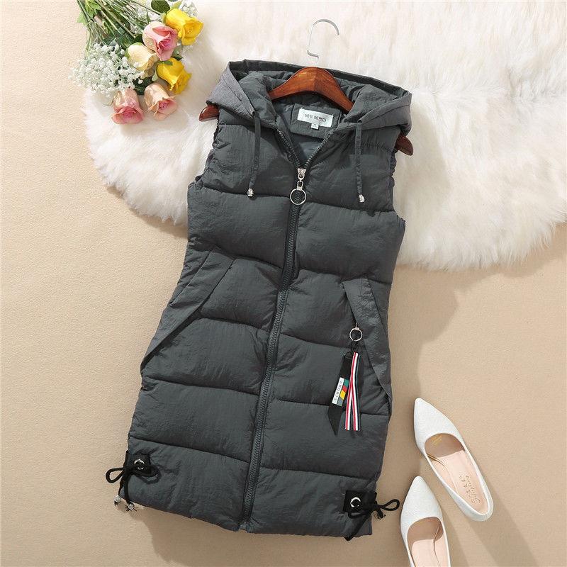 Autumn and Winter Self-cultivation All-match Vest Mid-length Hooded Casual Jacket Fashion Simple Female Down Cotton Vest