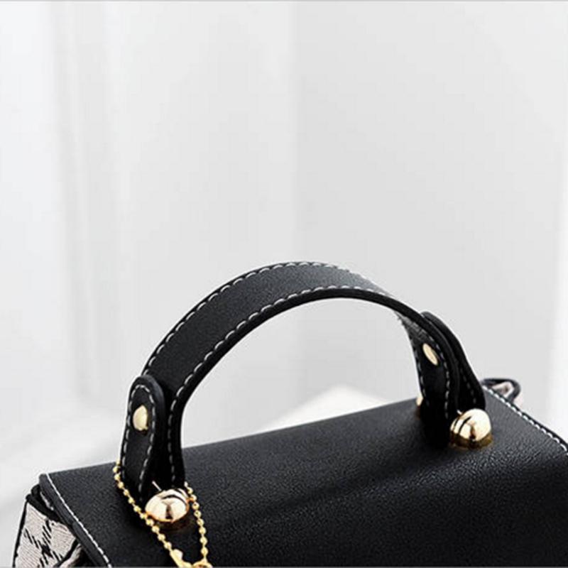 Crossbody Bag Ladies Black PU Leather Waterproof Large Capacity Lattice Bear Handbag Shoulder Bags