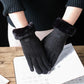 Women's Winter Gloves Korean Cute Plus Velvet Thick Warm Mittens Biking Suede Full Finger Touch Screen Gloves Inner Velvet Warm Gloves