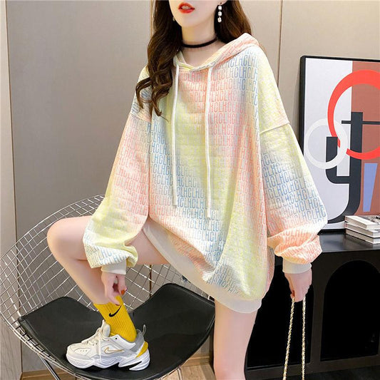 Korean Version of Loose Hooded Autumn Fashion Gradual Color Female Sweater Casual Loose Women's Top