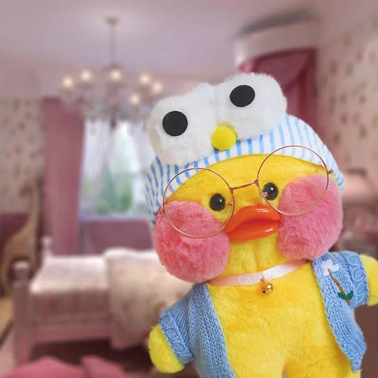 Cute Cartoon Big Eyes Duck Plush Toy Stuffed Soft Wear Cardigan Glasses Duck Doll Lovely Doll Pillow Birthday Gift for Kids