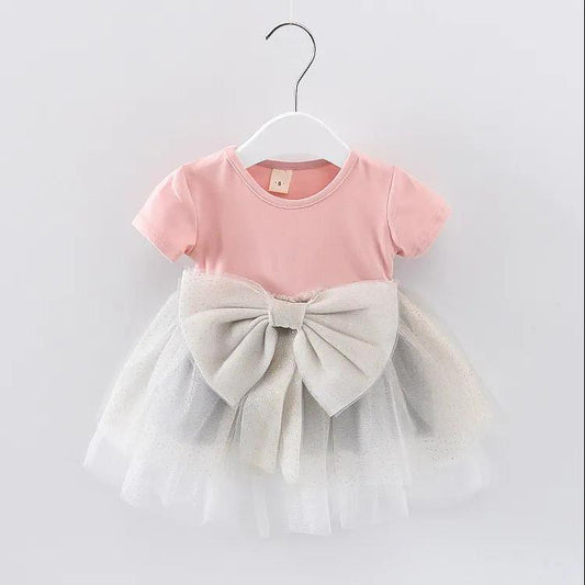 0-5Y Summer Princess Infant Baby Girls Dress Long Sleeve Lace Patchwork Back Bowknot Tutu Dress