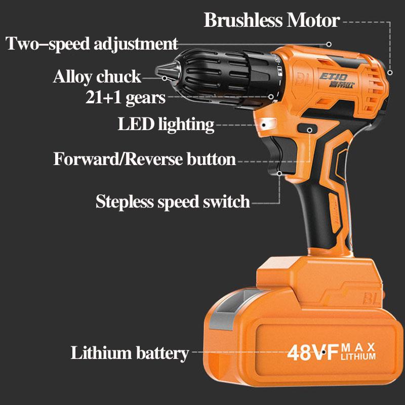 18V Cordless Electric Drill Set Brushless Impact Drill High Torque Electric Screwdriver Home Utility Tool