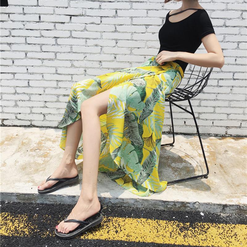 Long Floral Chiffon Casual Skirt A Piece of Cloth Women Summer Long Beach Wrap Skirt