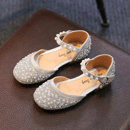 Girls Princess Baotou Half Sandals Summer Children's Soft Sole Fashion Little Girls Dance Crystal Leather Shoes