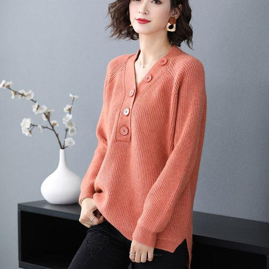 Sweater Women's Pullover Knitwear V-neck Korean Solid Color Loose Casual Top Trending Sweater Autumn and Winter Tops Lady Style