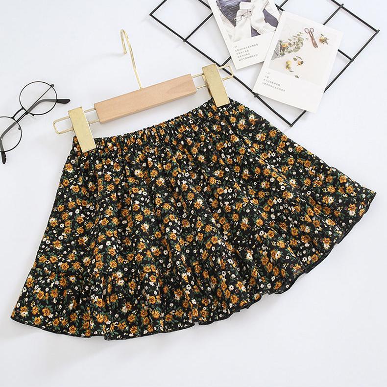 Autumn Spring Summer Casual Girls' Skirts Korean Version of Elastic Short Skirts Pleated Skirts Playful Style Sweet Style Floral skirt