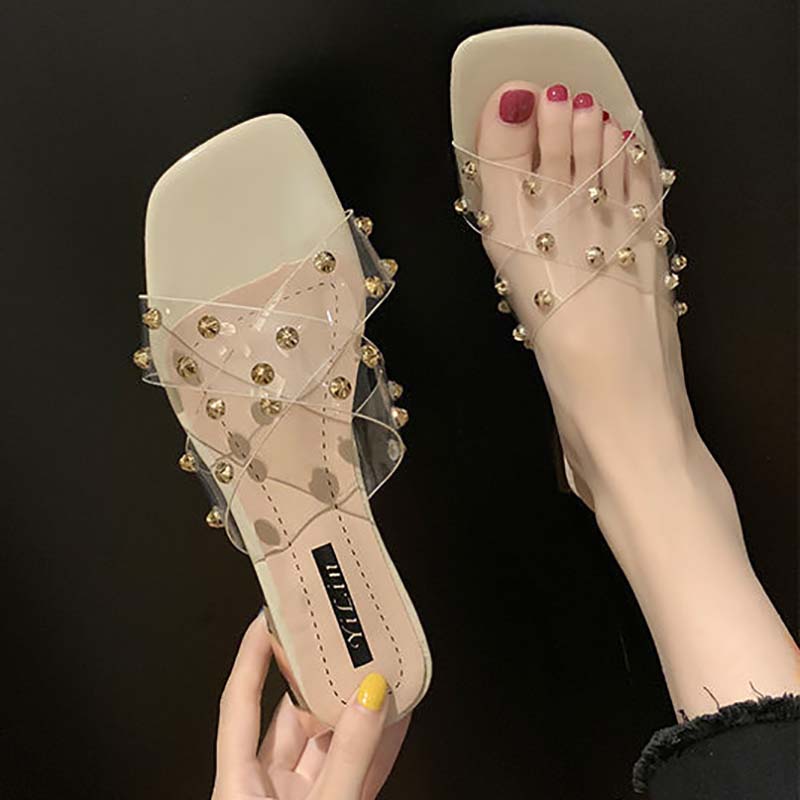 Slippers Women's Outer Wear Fashion Thick and Low-heeled Flip Flops Women Fashion Sandals and Slippers Women Transparent Slippers Women