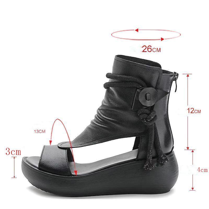 Roman Shoes Women Casual High-top Increased Slope Heel Sandals Soft Leather Thick-soled Fish Mouth Sandals Can Be Worn Outdoors