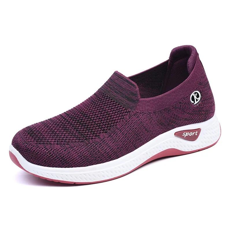 Women's Slip on Flat Shoes Non-slip Soft Bottom Breathable Mesh Knitted Sneakers Casual Sports Shoes Spring and Autumn Outdoor Walking Shoes