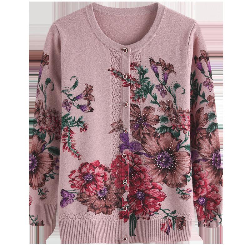 Autumn and Winter Printed Cardigan Women's Plus Size Casual Sweater Coat High-end Wool Sweater