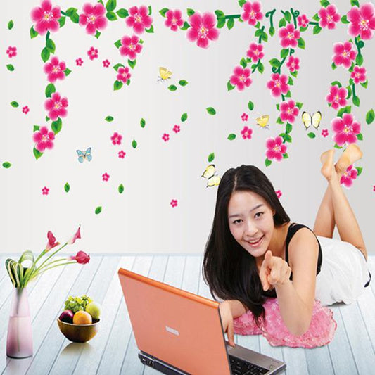 Living room bedroom waistline PVC removable wall sticker Butterfly fence flower baseboard