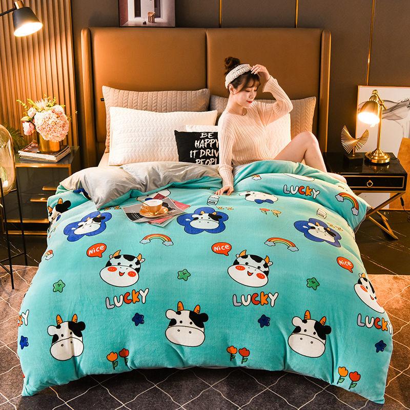 1pc  Winter Warm Flannel Quilt Cover Double-sided Fleece Quilt Cover Single Double Flannel Quilt Cover Twin Queen King Size