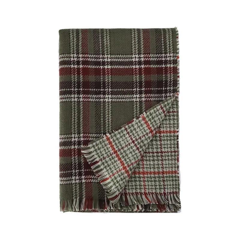 Winter Imitation Cashmere Scarf Korean Fashion Plaid Scarf Female Double-sided Lengthened Thick Shawl Scarf Christmas