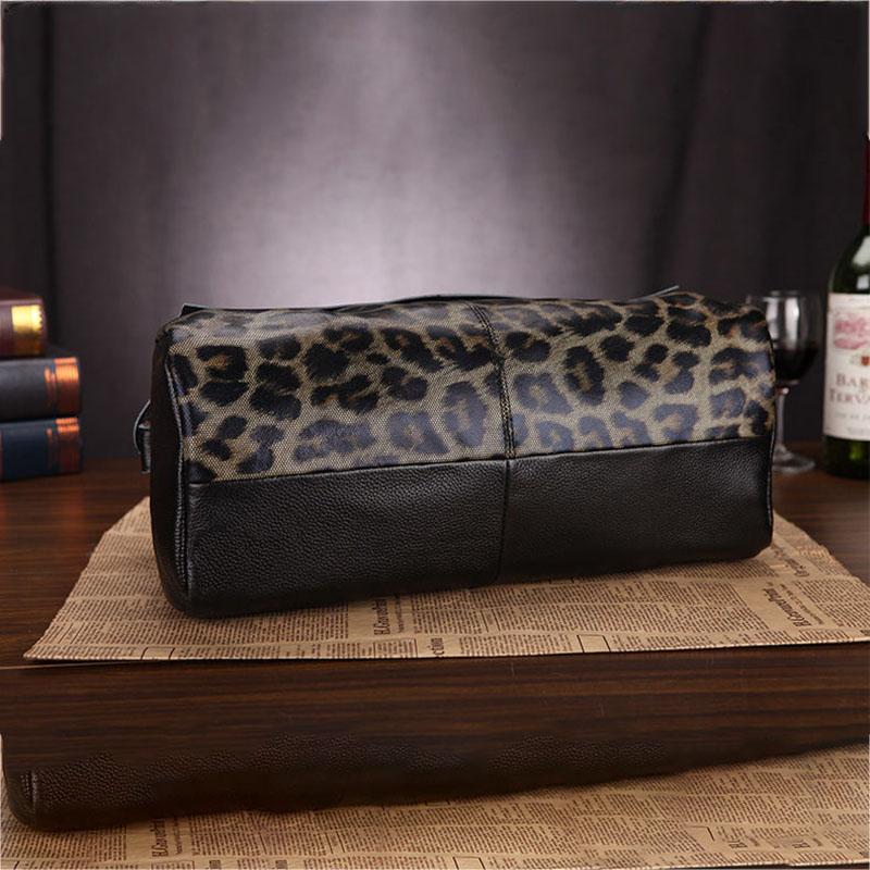 Personality Leopard Big Black Genuine Leather Top-Handle Bags Handbags Women Bags Luxury Large Capacity