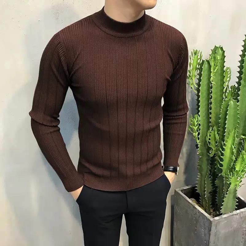 Half Turtleneck Sweater Men's Long-sleeved Sweater Korean Version of Slim High-neck Striped Sweater Men's Bottoming Shirt