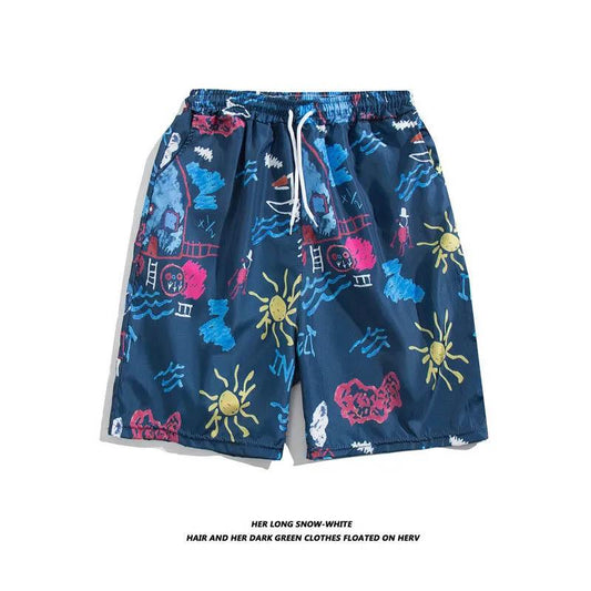 Summer Men's Thin Leisure Shorts Couple Beach Pants Loose, Breathable and Comfortable Printed Five-point Pants Sports Running Outer Wear Shorts