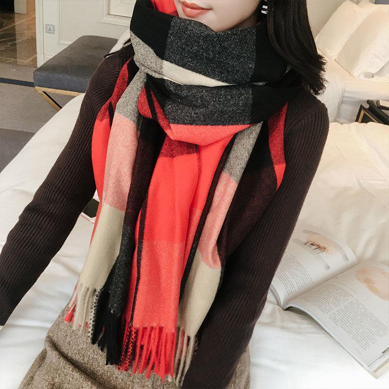 Plus Velvet Thickened Ladies Plaid Scarf Women's All-match Autumn and Winter Warm Bib Shawl Dual-use Cashmere-like Soft Warm Fabric