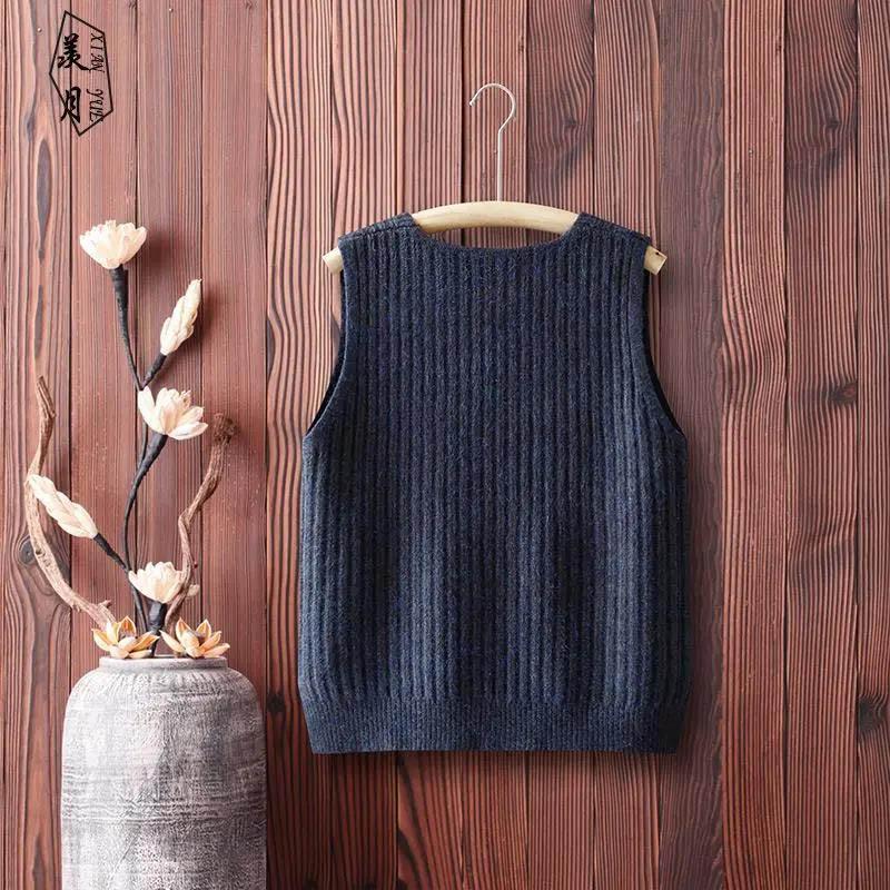 Spring, Autumn and Winter Clothes V-neck Knitted Vest Women's Sleeveless Sweater Vest Outer Wear Waistcoat Waistcoat Jacket