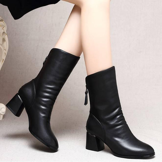 Women Boots Leather Women Winter Boots Thick Wool Warm Women Martin Boots Female Snow Boots