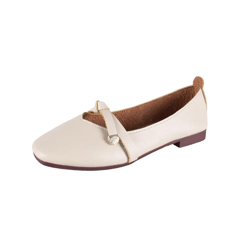 Thick-heeled Mid-heeled Soft Leather Ladies Retro British Style Leather Shoes for Work Can Wear Shallow Mouth Simple Ladies Leather Shoes