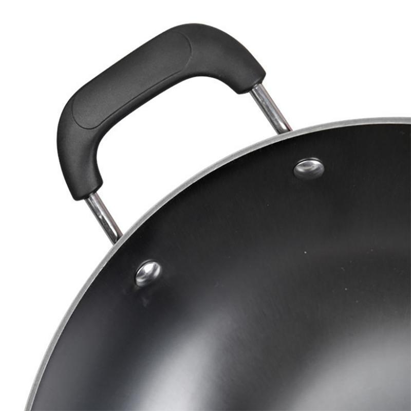 Real Stainless Cast Iron Wok Old-fashioned Iron Wok Uncoated Household Pig Iron Wok Pan Flat Bottom Gas Induction Cooker Universal