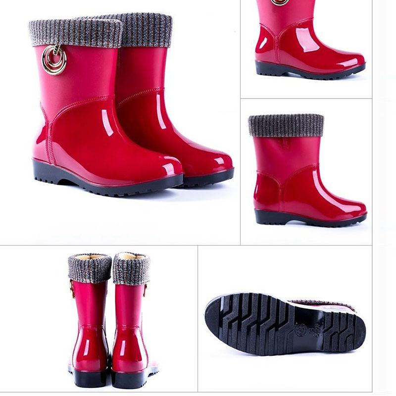 Rain Boots Women's Warm Low-tube Rubber Boots Mid-tube Water Shoes Kitchen Non-slip Rain Boots Plus Velvet Detachable Rubber Shoes