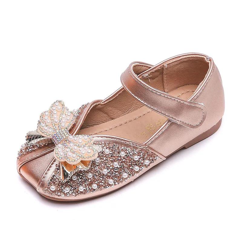 Spring Rhinestone Girls Leather Shoes Little Girls Dress Crystal Catwalk Show Princess Children's Shoes