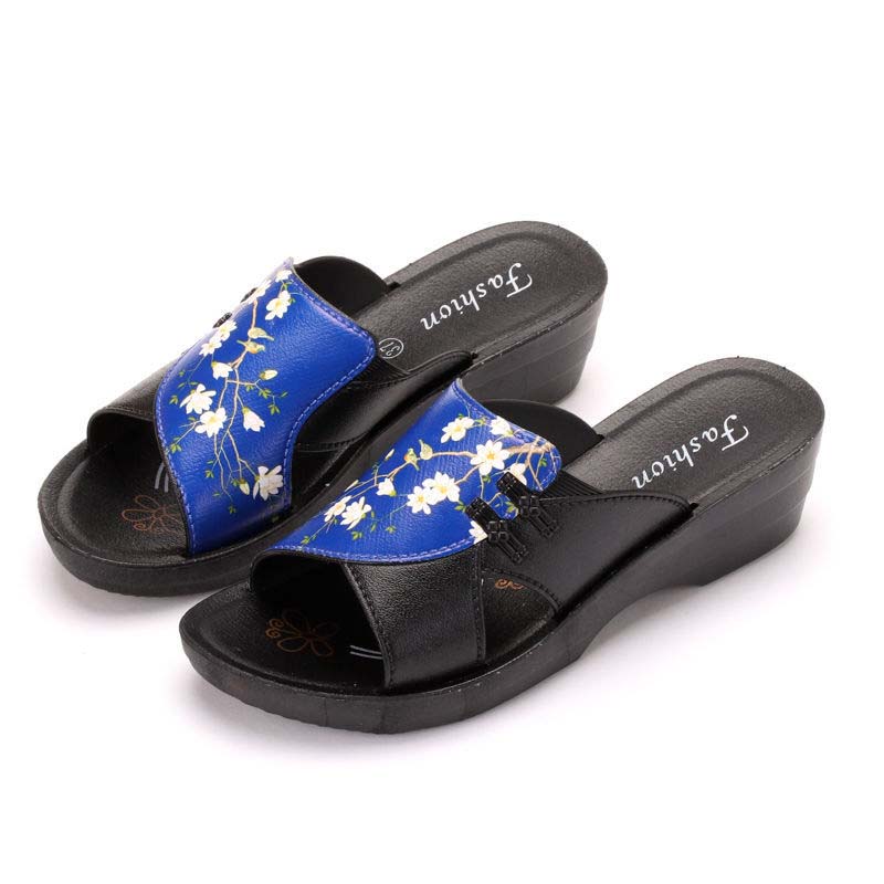 Middle-aged Elderly Mother Sandals and Slippers Thick-soled Slope-heeled Ladies Mid-heel Non-slip Comfortable Outer Wear Soft-soled Increased Sandals