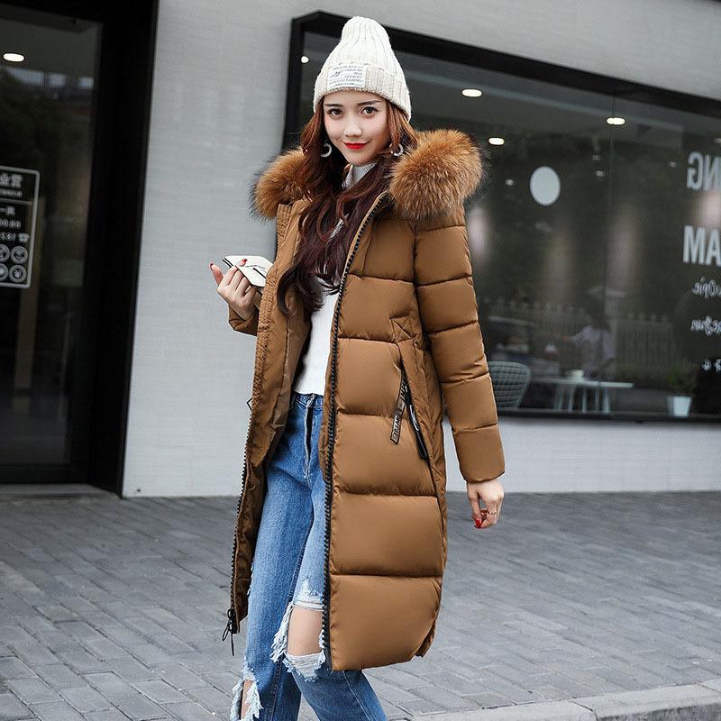 Winter Coats Women Down Jackets Long Solid Color Coat Female Jacket Thick Warm Outerwear Woman Parkas Clothes Zip Fur Collar Hooded Coats