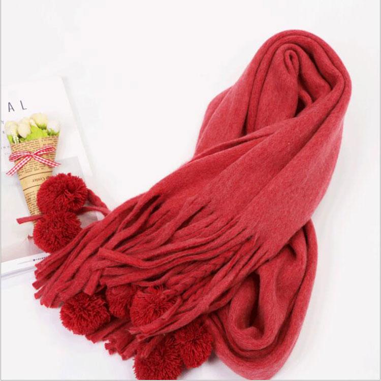 Women's Pashmina Shawls Winter Warm Wrap Cashmere Scarf Thick Fur Ball Tassel Scarf Women