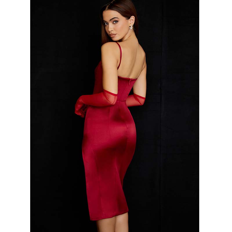 Sexy Satin Square Neck Dress Women's High Slit Revealing Backpack Hip Suspender Dress