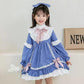 Girls Dress Lolita Children's Princess Dress Sky Blue Stitching Cute Little Girl Sweet Tutu Skirt Vintage Lace Dress