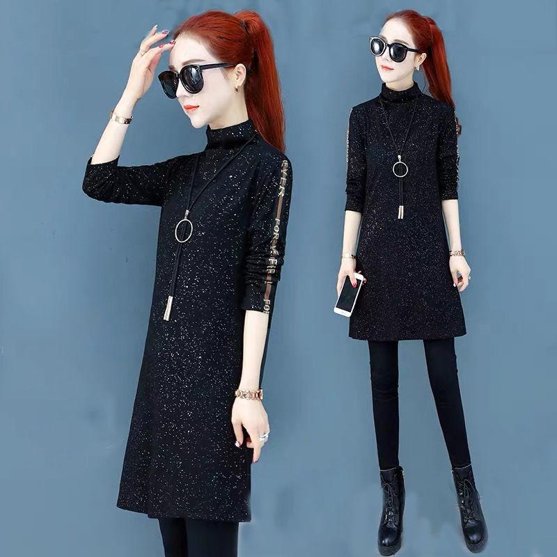 Thin Section with T-shirt Autumn and Winter Half High Neck Sweater Mid-length Black Bottoming Shirt