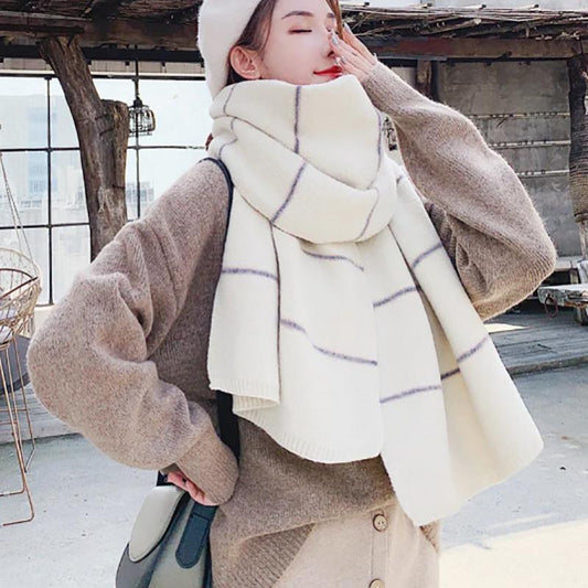 Scarf Female Winter Style Korean Wild British Winter Cute Girl Thickened Autumn and Winter Scarfs