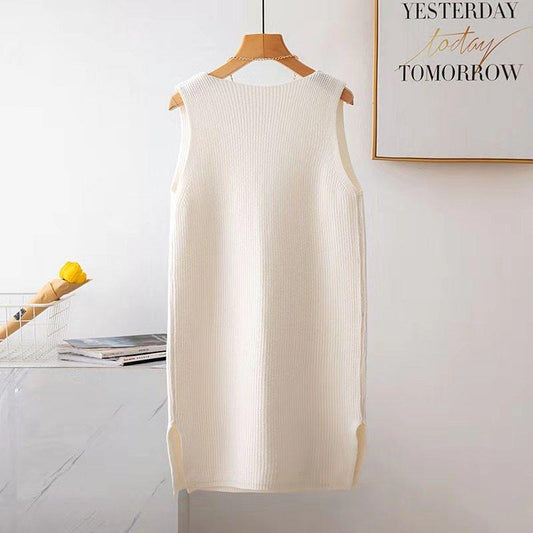 Spring and Autumn Loose Pullover Vest Mid-length Fashion Knitted Vest V-neck Waistcoat Women's Dress