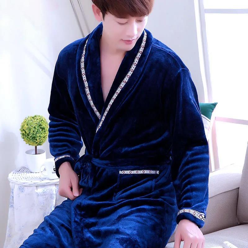 Large Size Lapel Couple Pajamas Men Home Clothes Robe Coat Ladies Absorbent and Quick-drying Bathrobe Long